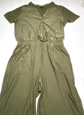 Allison Britney Olive Poly Romper With Pockets Womens Size Medium - Image 1 of 4
