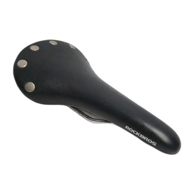 ROCKBROS Vintage -Style Padded, Railed Bicycle Saddle Black Seat w/Rivets - EUC - Image 1 of 4