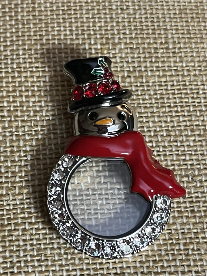 Origami Owl plata muñeco de nieve medallón vivo con bufanda roja-sombrero negro LK1090 Añadir dijes Foto 1 de 4