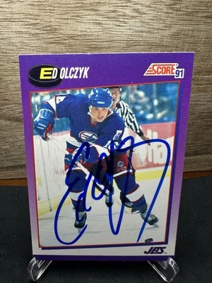 1991-92 Score American #60 Ed Olczyk Winnipeg Jets Hockey In-Person ON-CARD AUTO - Image 1 of 2