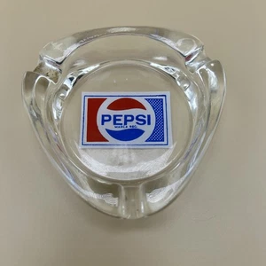 VINTAGE 1970's PEPSI COLA SODA MEXICAN GLASS ASHTRAY ADVERTISING STICKER MEXICO - Picture 1 of 3