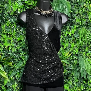 Bailey 44 Top Size M Black Sequin Velvet Sleeveless Party Cocktail 2969 - Picture 1 of 9