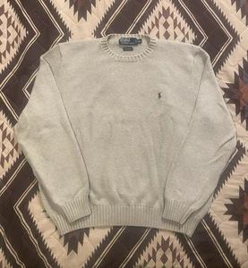 Vtg Polo Ralph Lauren 100% Cotton Chunky Knit Crewneck Sweater Gray Men’s 2XL - Picture 1 of 7