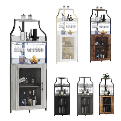 5-Tier Bar Unit Corner Bar Wine Liquor Cabinets with Glass Holder and Mesh Door - Image 1 of 4