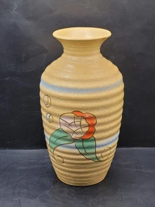 Vintage English Hand-Painted Ribbed Pottery Vase Made in England 9.25" #512 - Bild 1 von 7