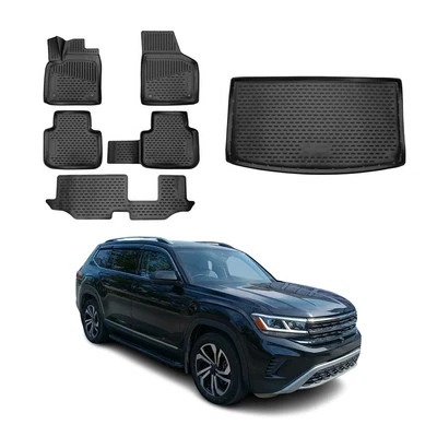 Alfombrillas y revestimientos de carga personalizados para VW Atlas 2018-2025 tercera fila detrás negro Foto 1 de 4