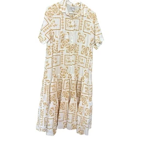 Urban Outfitters Midi Dress Women Gold Ivory Smith Eyelet Boho Vacay Size Large - Picture 1 of 12