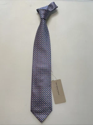 NEW Burberry Burgundy Blue Mans 100% Silk Tie Authentic Italy 3.5" 0350510 - Image 1 of 4