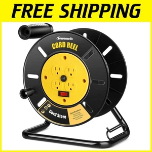 Heavy-Duty Extension Cord Storage Reel with 4 Grounded Outlets - 100ft Capacity - Picture 1 of 9