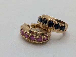 Ross Simons Gold Plated Sterling Silver 925 Ruby & Sapphire Huggie Hoop Earrings - Picture 1 of 8