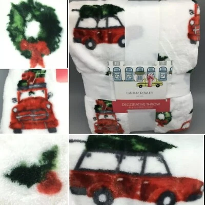 Cynthia Rowley Antiguo Camión Rojo Árbol de Navidad Manta Corona Bayas de Acebo Foto 1 de 4