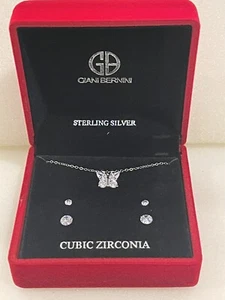 925 Sterling silver, CZ Butterfly Necklace And Stud earrings - Picture 1 of 5