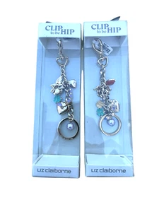 Lot of 2 Liz Claiborne Gold Tone Keychain Clip to be Hip Charms Y2K In Box - Picture 1 of 9