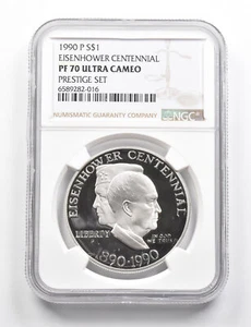 PF70 UCAM 1990-P Eisenhower Commemorative Silver Dollar Prestige Set NGC *9833 - Picture 1 of 3