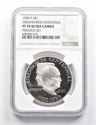 PF70 UCAM 1990-P Eisenhower Commemorative Silver Dollar Prestige Set NGC *9833 - Image 1 of 3