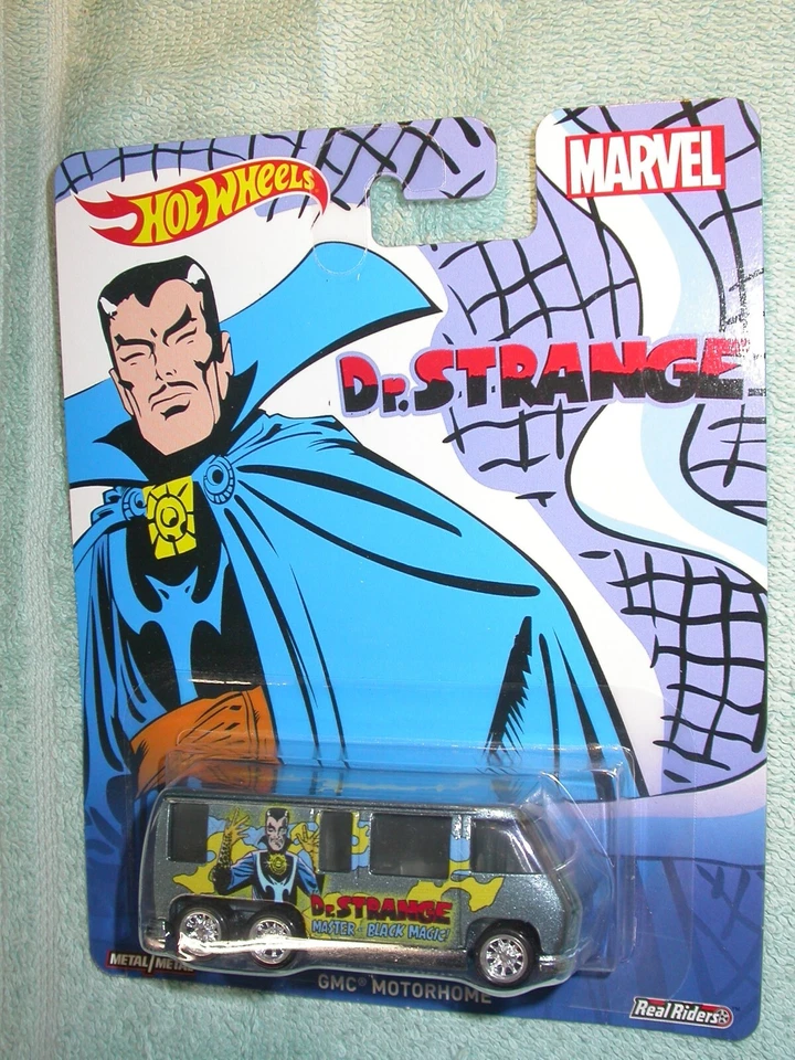 Hot Wheels Dr Strange GMC Motorhome blue, real riders on card - Image 1 of 1