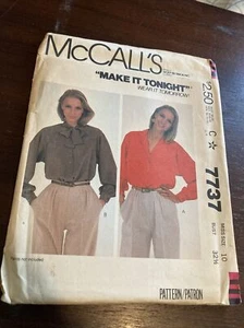 McCall's 7737 Button Front Blouse w Back Pleat, Collar or Pussy Bow Sz 10 UNCUT - Picture 1 of 5