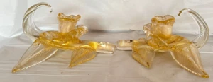 Par de 2 candelabros de flores de orquídea dorado vidrio Venecia Il Vetro Dei perro Italia - Imagen 1 de 6