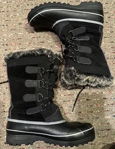 Khombu Winter Waterproof calf Black Faux Leather winter Boots US Size 8 - Picture 1 of 7