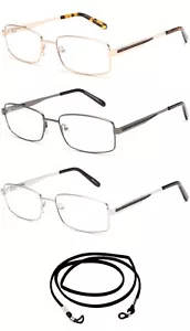 3 pares de gafas de lectura rectangulares delgadas de metal Axila óptica de resorte de marco abierto - Imagen 1 de 2