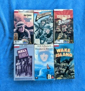 CLASSIC WAR FILMS 6 VHS Tape 1940's Battleground Bataan Wake Island Hell Is For - Foto 1 di 4