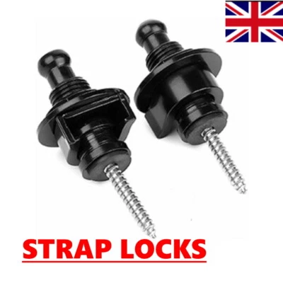 Botones de bloqueo de guitarra con bloqueo de correa negra sujetador tornillo perno eléctrico schaller 🎵 Foto 1 de 4