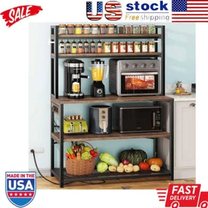 39.4 in Wide Large Bakers Rack W/3 Power Outlets 5 Tiers Microwave Stand Storage - Picture 1 of 7