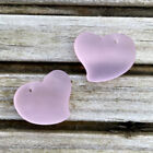 2 Pieces Cultured Sea Glass Puffed Heart Drilled - 18mm Blossom Pink