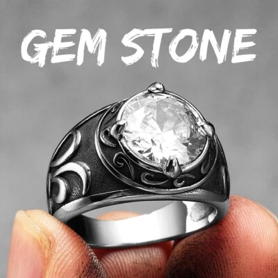 Gemas Piedra Tallada Hombres Anillos Acero Inoxidable Joyería Vintage Punk Piedra Curativa Foto 1 de 4