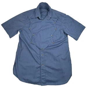 Unbranded Western Shirt Mens Med Blue Bib Pearl Snap Rockabilly Cowboy Vtg - Picture 1 of 10