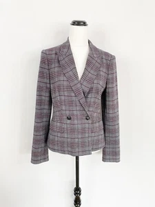 DAVID LAWRENCE stretch houndstooth plaid double-breasted jacket blazer / sz 10 - Picture 1 of 11