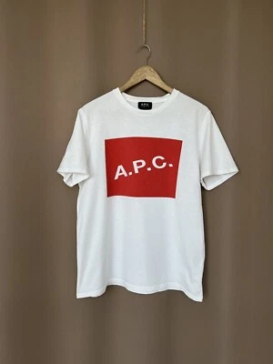 A.P.C. White and Red Box Logo Kraft T-Shirt Mens Size L Short Sleeve Casual - Image 1 of 4