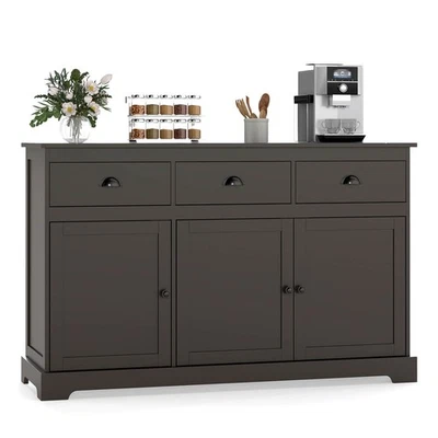 3 Drawers Sideboard Buffet Cabinet Console Table Kitchen Storage Cupboard Brown - Image 1 of 4