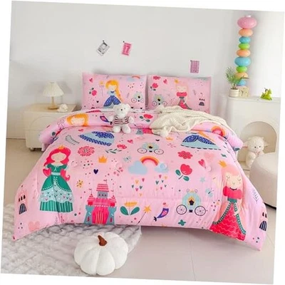  5 Piece Princess Pink Girls Comforter Set Full, Kids Full-5pcs Princess 01 - Image 1 of 4