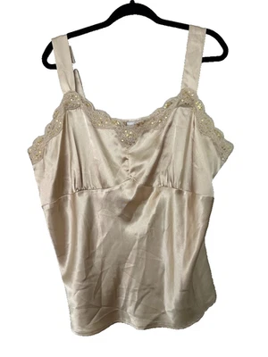 Top Babydoll Estilo Y2K Vintage Moda Bug Talla 20 Beige Sedoso Satén Borde de Encaje Foto 1 de 4