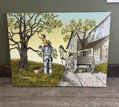H. Hargrove “Apple Picking” Canvas Painting - Image 1 of 4