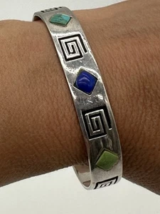 Silver Southwest Multi Stone Inlay Cuff Bracelet READ - Picture 1 of 12