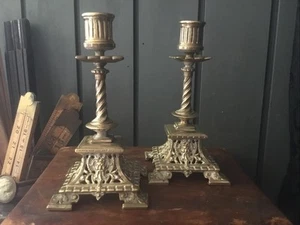 Pair Of Victorian Brass Candlesticks - Picture 1 of 7