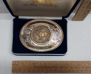 1889 1989 - MONTANA CENTENNIAL - ELK - BELT BUCKLE - 4001 /5000 - listing #8201 - Picture 1 of 11