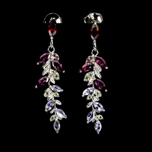 925 Sterling Silver Earrings Marquise Rhodolite Tanzanite Natural Gemstone Jewel - Picture 1 of 13