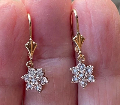 2Ct Round Lab-Created Diamond Flower Drop/Dangle Earrings 14k Yellow Gold Plate - Image 1 of 4