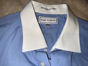 PAUL FREDICK WINCHESTER SHIRT WHITE COLLAR & CUFFS SKY BLUE STRIPE SZ 18/34 - Picture 1 of 17