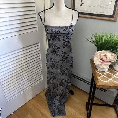 Vintage TOP THIS Womens Dress Large Gray Black Floral Maxi Bodycon Retro Grunge - Image 1 of 4