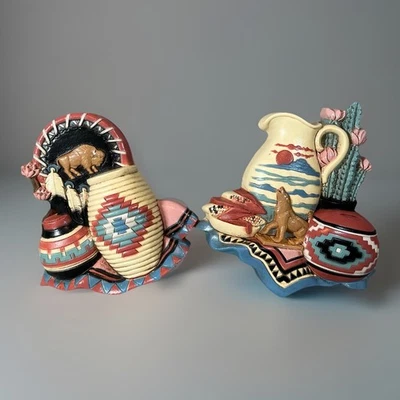 Juego De Colección 2 Interiores Hogar Cactus Suroeste Pared Placas Buffalo Wolf Retro Foto 1 de 4