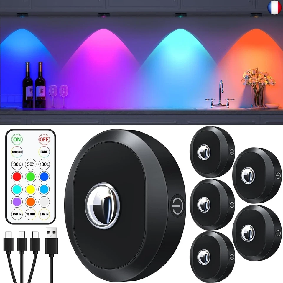 WILLED RGB Rechargeable Spot Led Sans Fil, Rgb Led Sans fil avec - Photo 1/4
