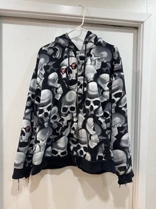 VTG Y2K Famous Stars And Straps All Over Skull Hoodie Size Large - Picture 1 of 5