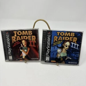 Tomb Raider 2 & 3 Sony Playstation PS1 - Black Label CIB With Manuals - Picture 1 of 6
