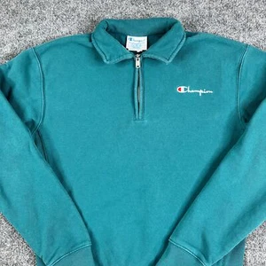 Champion Reverse Weave Quarter Zip Womens Size XS Teal Logo Pullover Sweatshirt - Picture 1 of 8