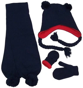 SCHÖNE MÜTZEN kleine Jungen Kleinkind Strick 3-teilig Mütze Fäustlinge Schal Winter Set mit Bommeln - Bild 1 von 3