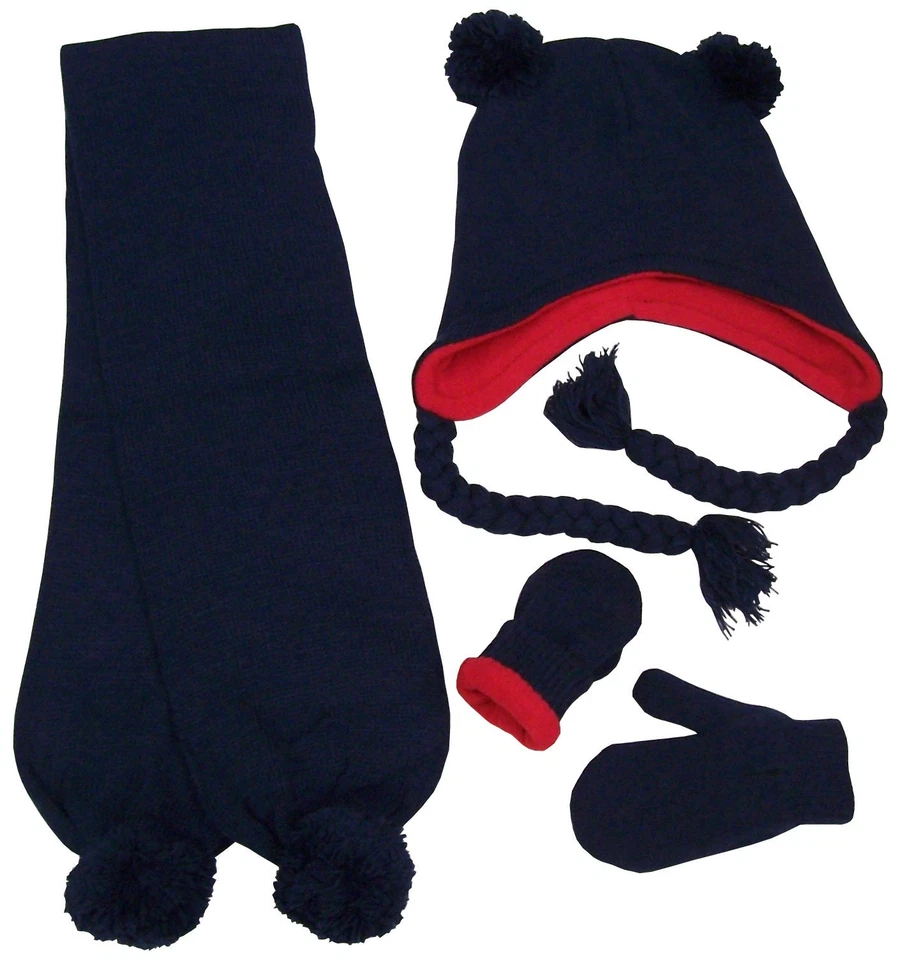 NICE CAPS Little Boys Toddler Knit 3PC Hat Mittens Scarf Winter Set with Poms - Image 1 of 1